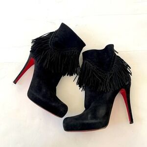 Christian Louboutin Black Suede leather Ron Fringe ankle booties 39